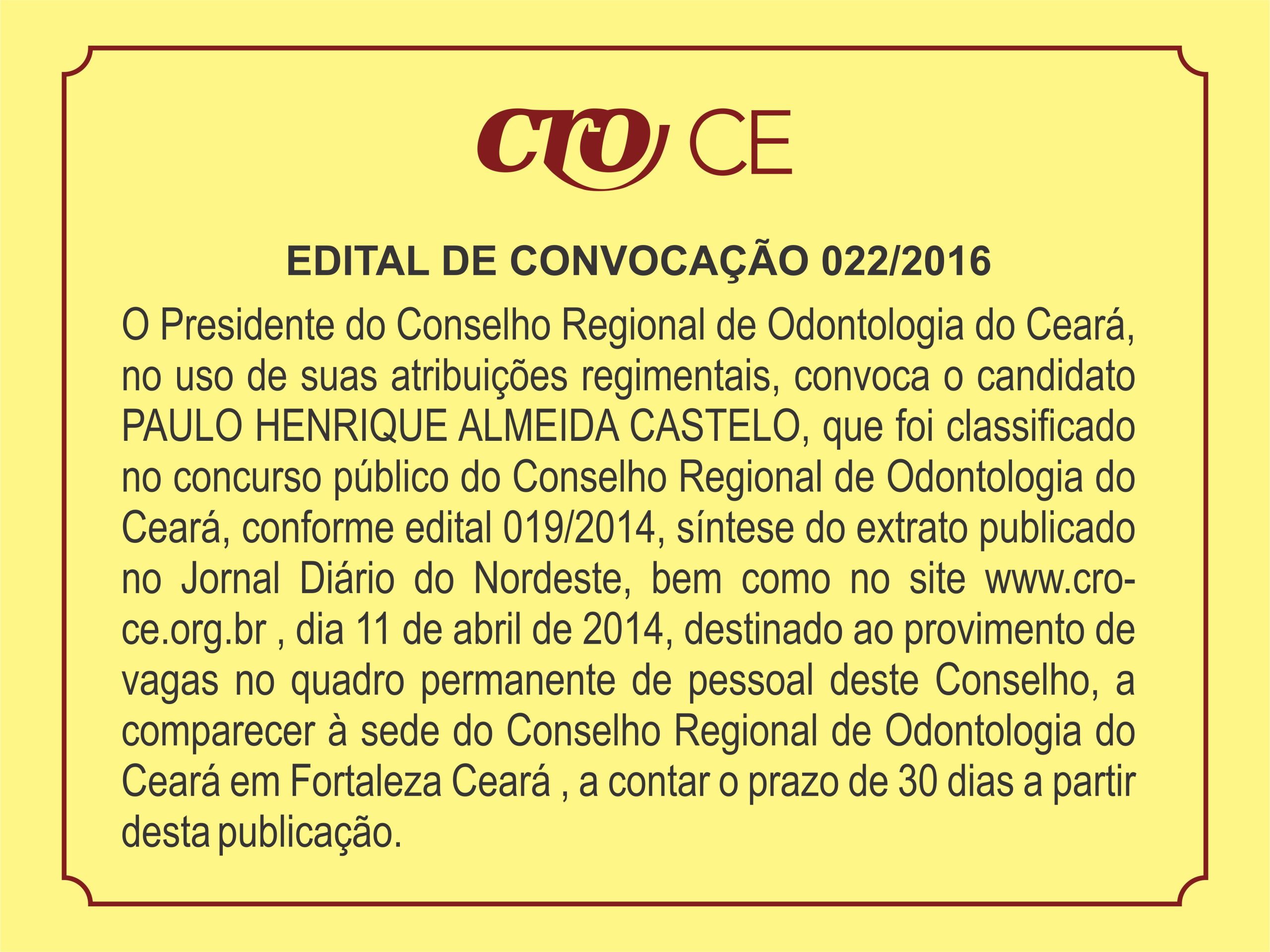 Edital de Convocação 022/2016