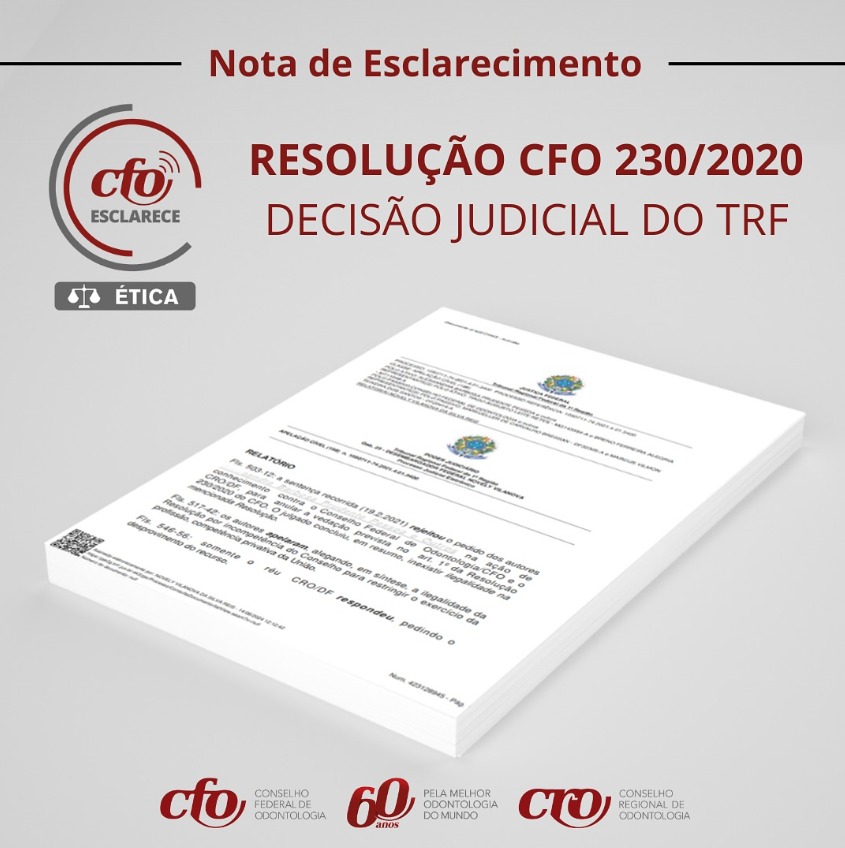 Nota de Esclarecimento: Resolução CFO 230/2020 e Decisão Judicial do TRF