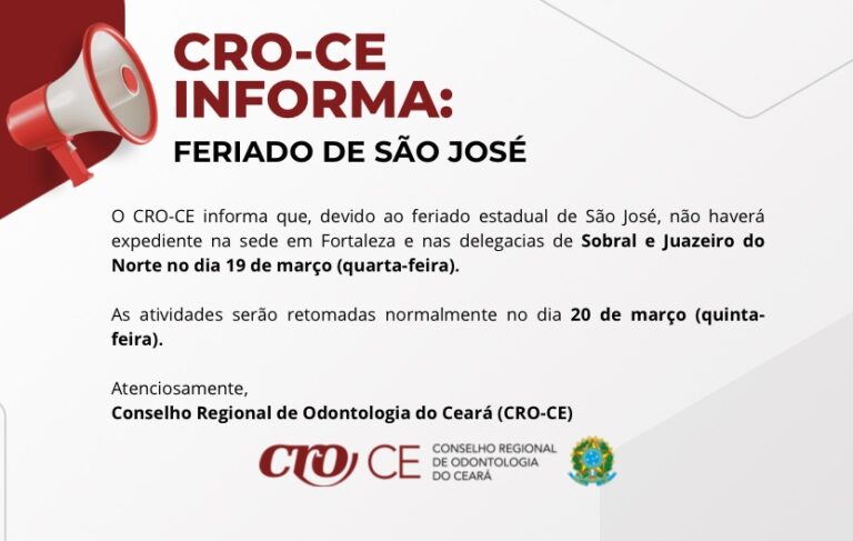 Informe: Feriado Estadual de São José, dia 19 de março